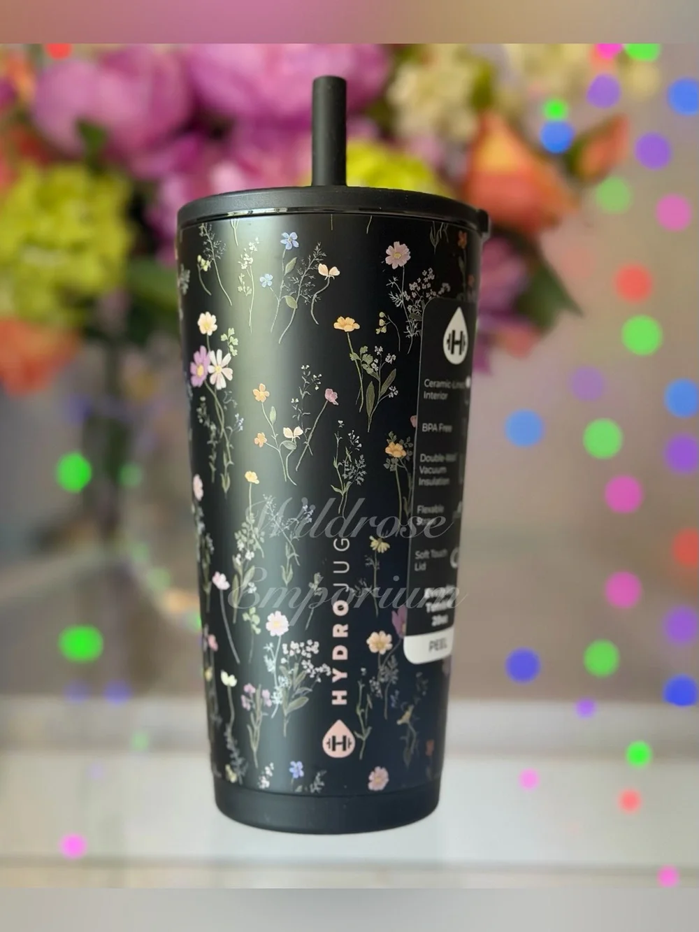 HydroJug 20OZ midnight floral black wildflower garden Everyday tumbler cup